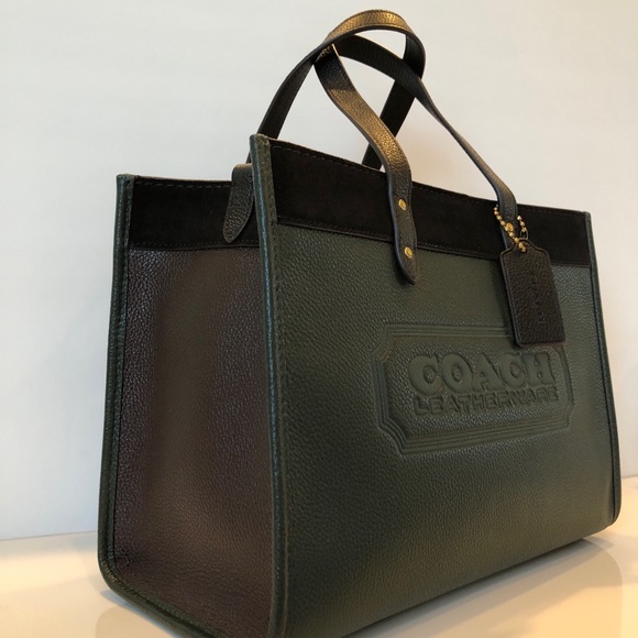 NWT Coach Leather Field Tote 30 In Colorblock With Coach Badge-Amazon Green Mult - Picture 6 of 12